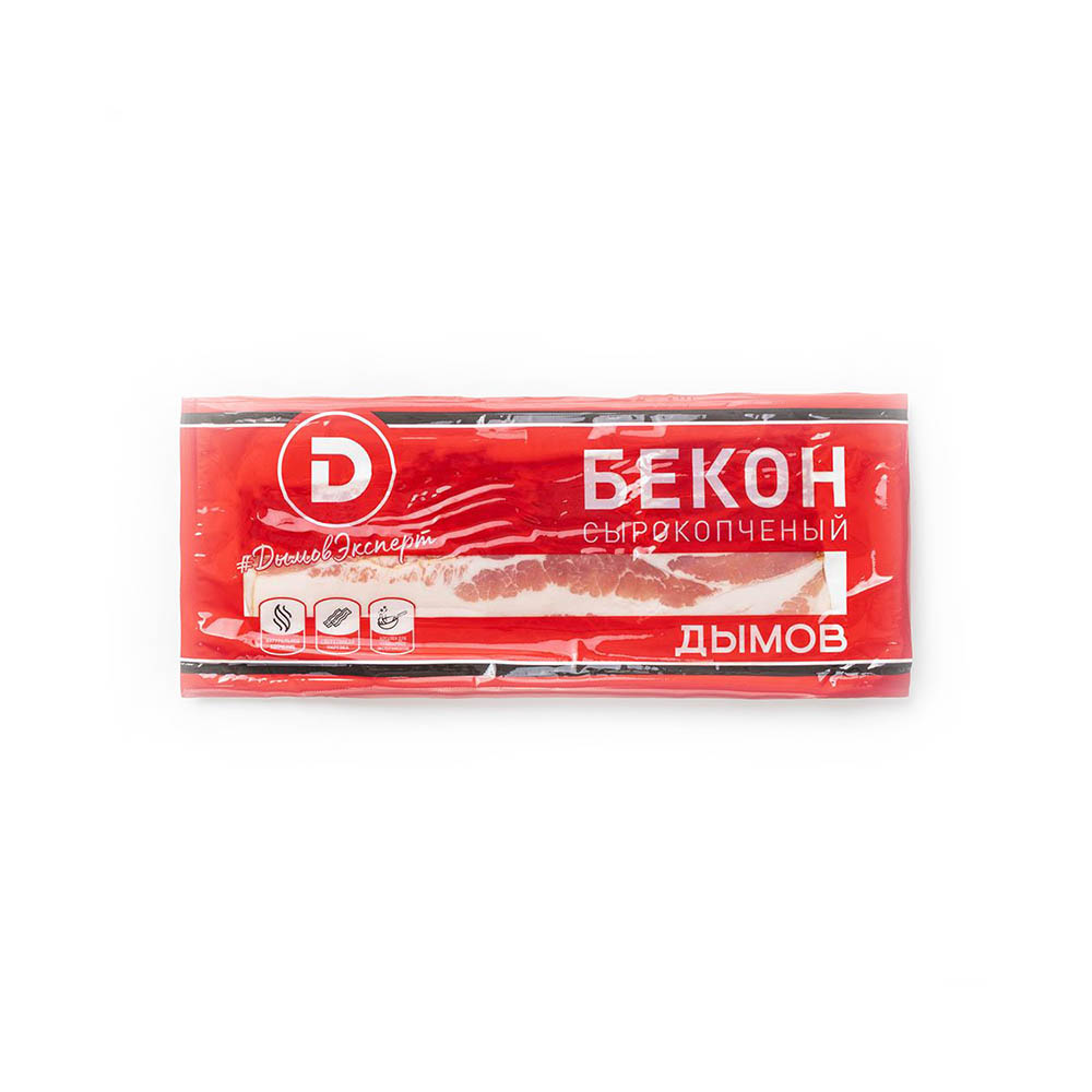 Бекон с/к, нарезка в/у, ст.вес. 150гр./шт. (Дымов)*