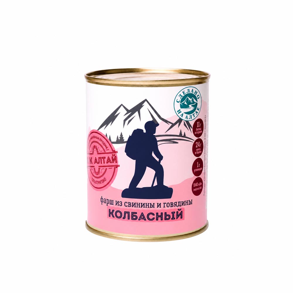 Фарш колбасный из свинины и говядины 340 гр.ж/б Алтай